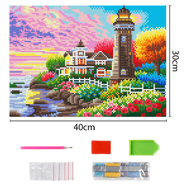 Vuurtoren Tussen de Bloemen Lichtgevende Kristal Neushoorn Diamond Painting