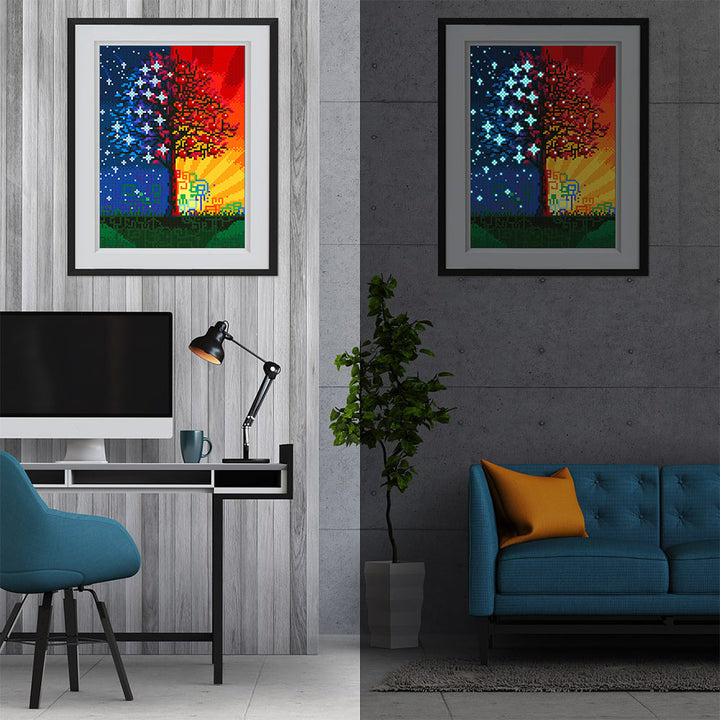 Sterren en Zonneschijn Boom Lichtgevende Kristal Neushoorn Diamond Painting