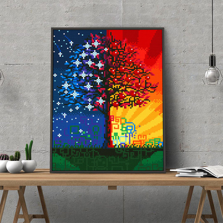 Sterren en Zonneschijn Boom Lichtgevende Kristal Neushoorn Diamond Painting