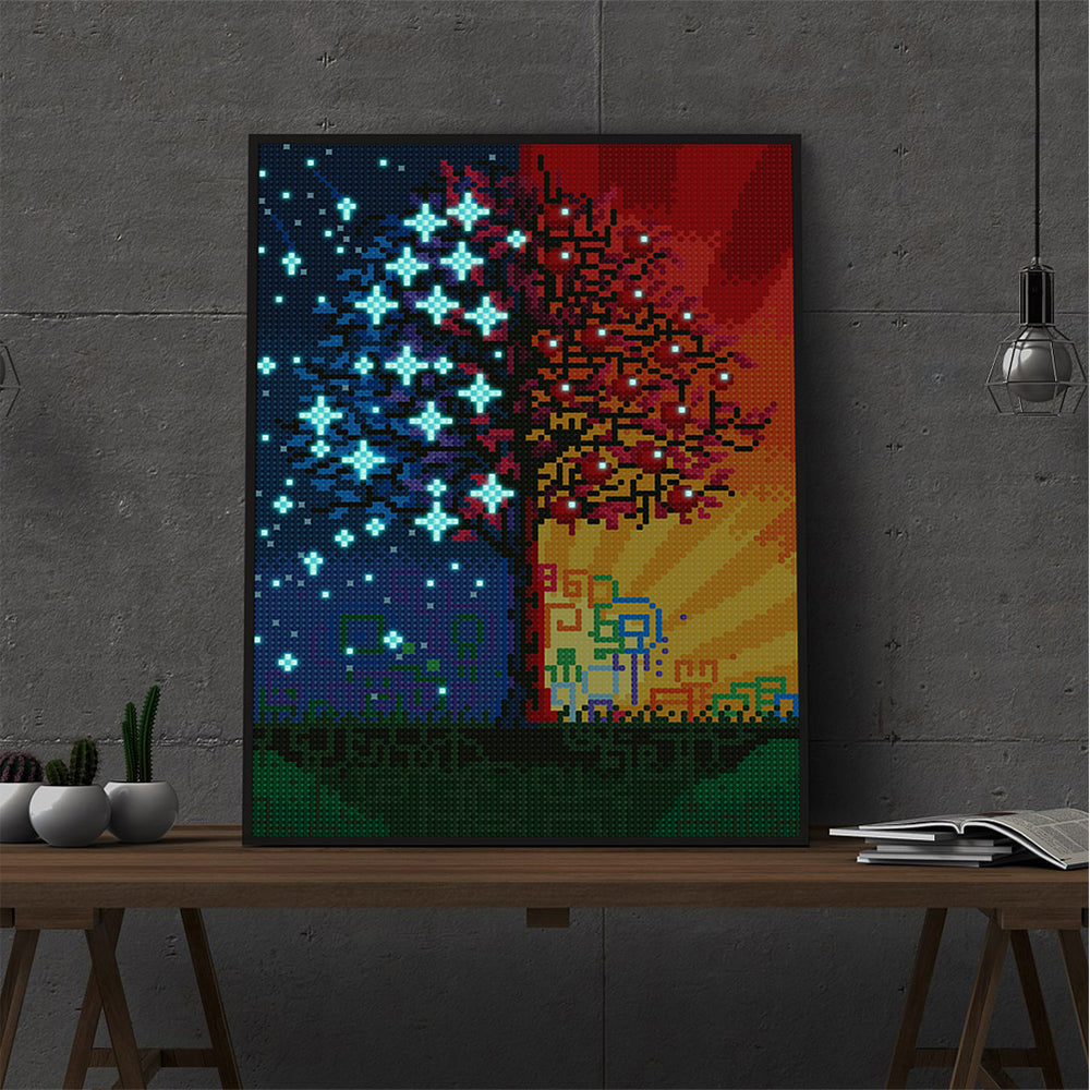 Sterren en Zonneschijn Boom Lichtgevende Kristal Neushoorn Diamond Painting