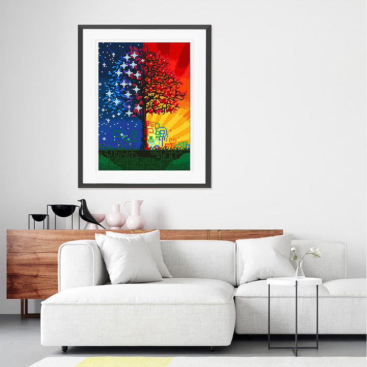 Sterren en Zonneschijn Boom Lichtgevende Kristal Neushoorn Diamond Painting