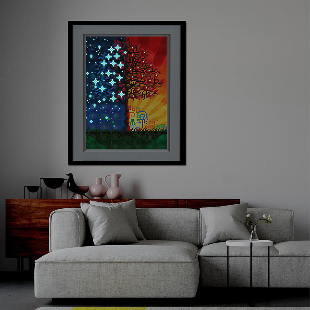 Sterren en Zonneschijn Boom Lichtgevende Kristal Neushoorn Diamond Painting