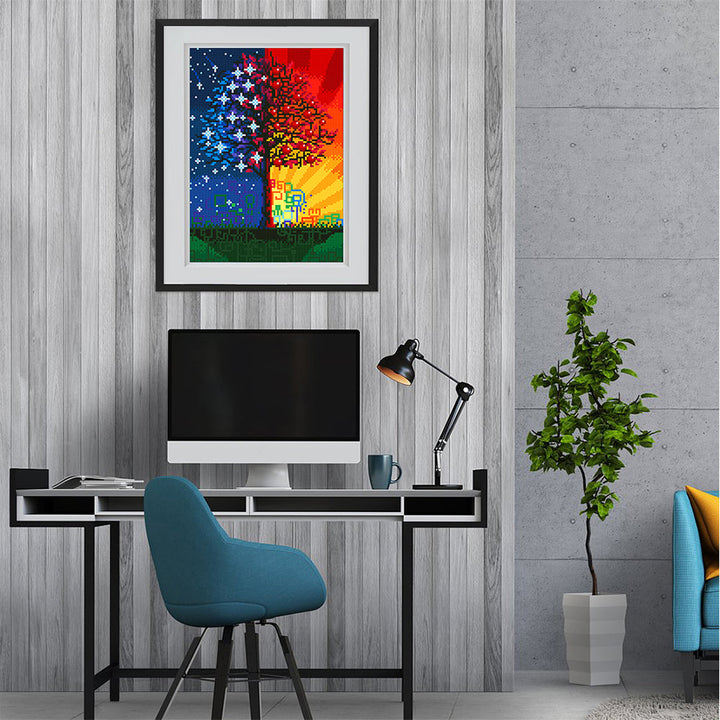 Sterren en Zonneschijn Boom Lichtgevende Kristal Neushoorn Diamond Painting