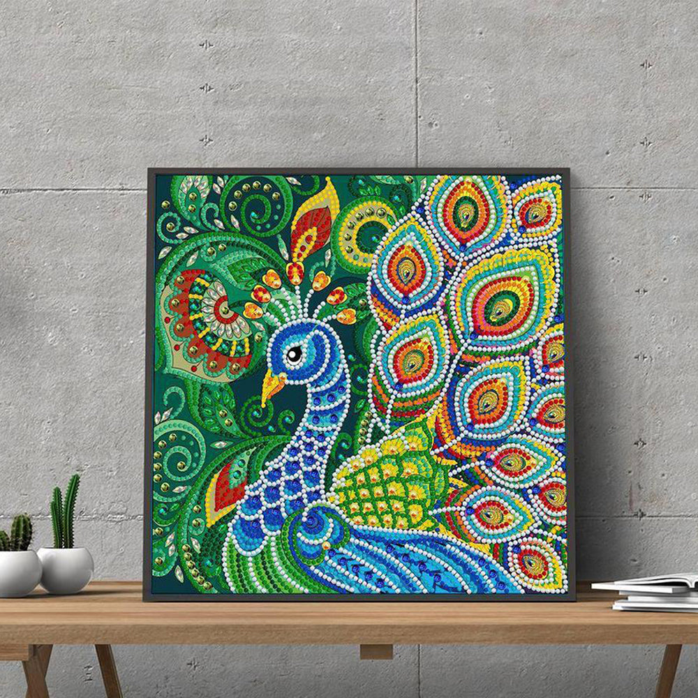 Groene Pauw Lichtgevend Speciaal Gevormd Diamond Painting