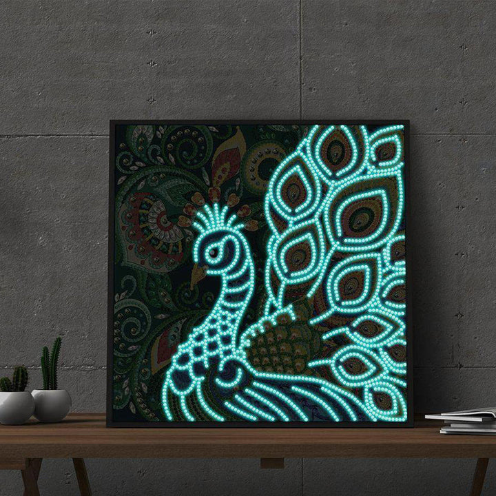 Groene Pauw Lichtgevend Speciaal Gevormd Diamond Painting