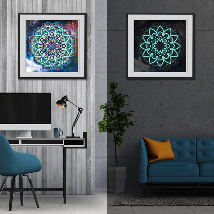 Blauwe Lotus Mandala Lichtgevend Speciaal Gevormd Diamond Painting