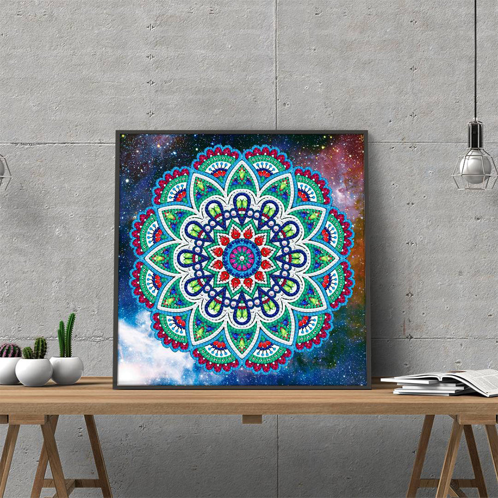 Blauwe Lotus Mandala Lichtgevend Speciaal Gevormd Diamond Painting