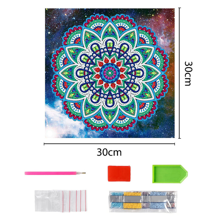 Blauwe Lotus Mandala Lichtgevend Speciaal Gevormd Diamond Painting