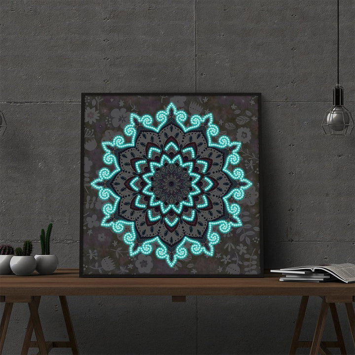 Rode en Blauwe Lotus Mandala Lichtgevend Speciaal Gevormd Diamond Painting