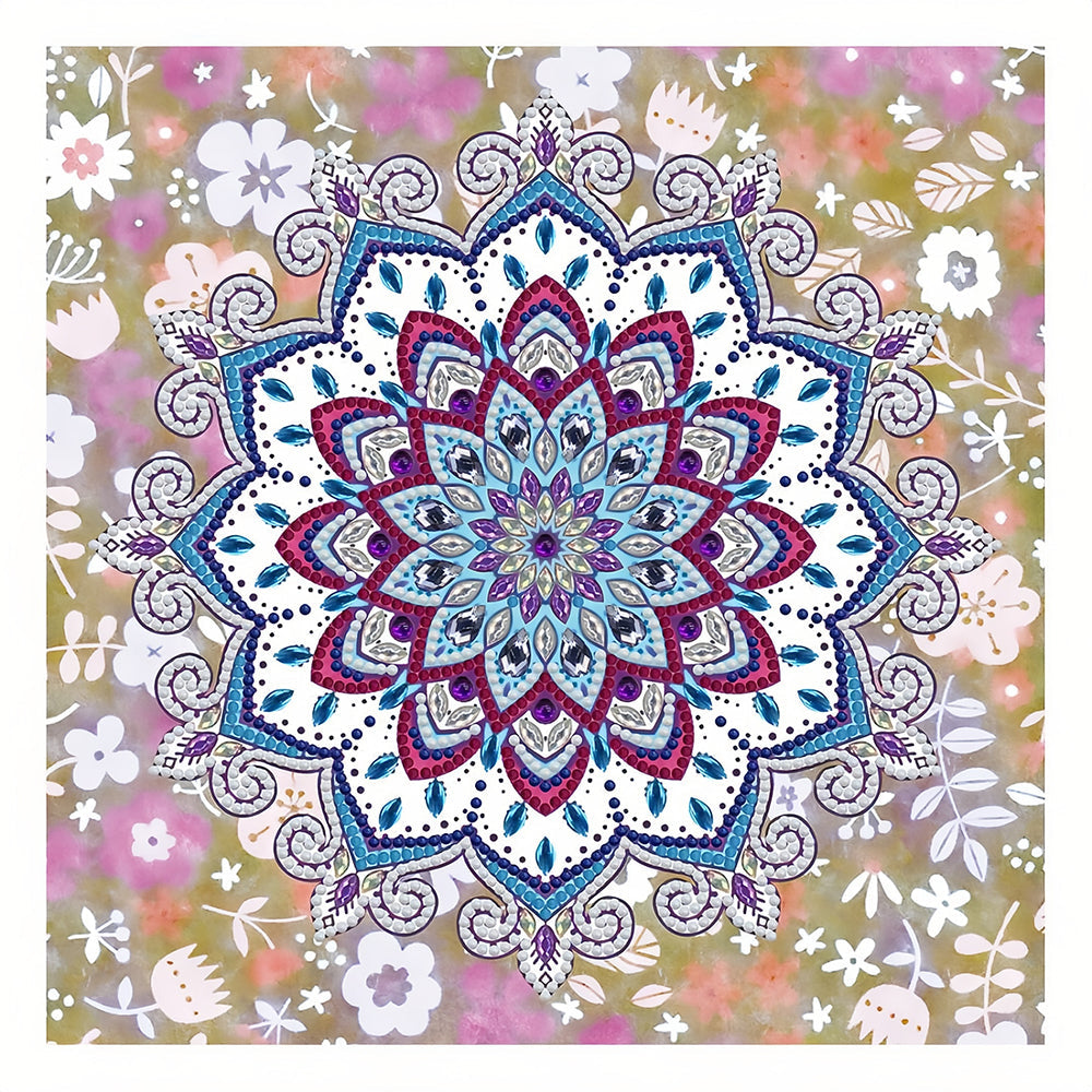 Rode en Blauwe Lotus Mandala Lichtgevend Speciaal Gevormd Diamond Painting