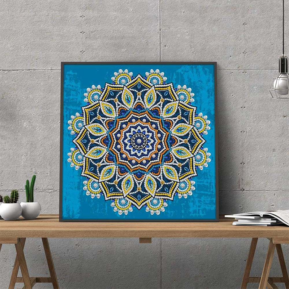 Geel en Oranje Mandala Lichtgevend Speciaal Gevormd Diamond Painting