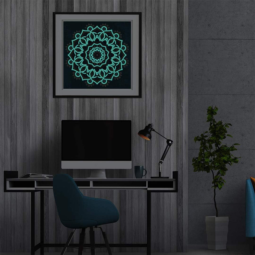 Geel en Oranje Mandala Lichtgevend Speciaal Gevormd Diamond Painting