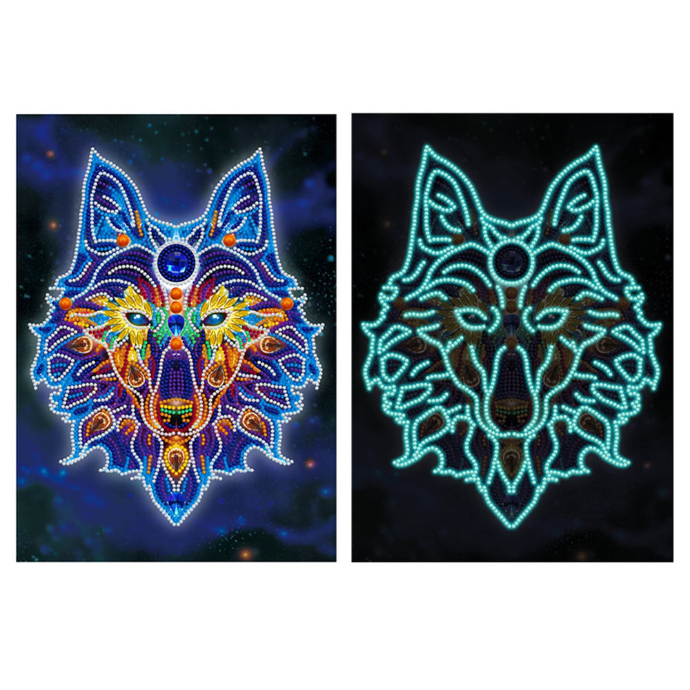 Wolfkop Lichtgevend Speciaal Gevormd Diamond Painting