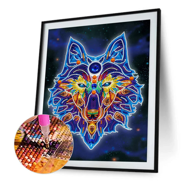 Wolfkop Lichtgevend Speciaal Gevormd Diamond Painting