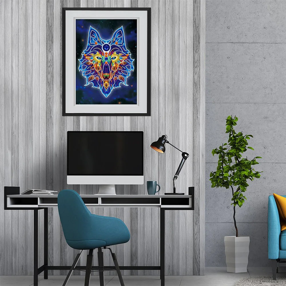 Wolfkop Lichtgevend Speciaal Gevormd Diamond Painting