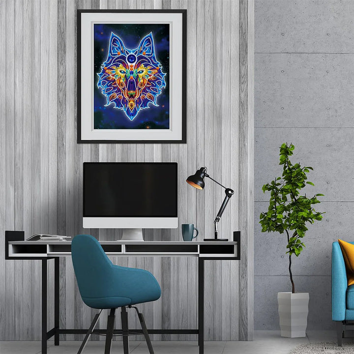 Wolfkop Lichtgevend Speciaal Gevormd Diamond Painting