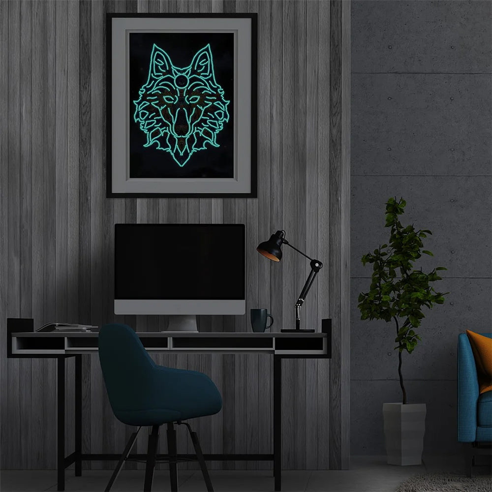 Wolfkop Lichtgevend Speciaal Gevormd Diamond Painting