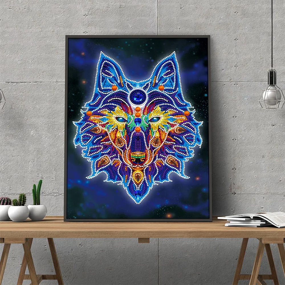 Wolfkop Lichtgevend Speciaal Gevormd Diamond Painting