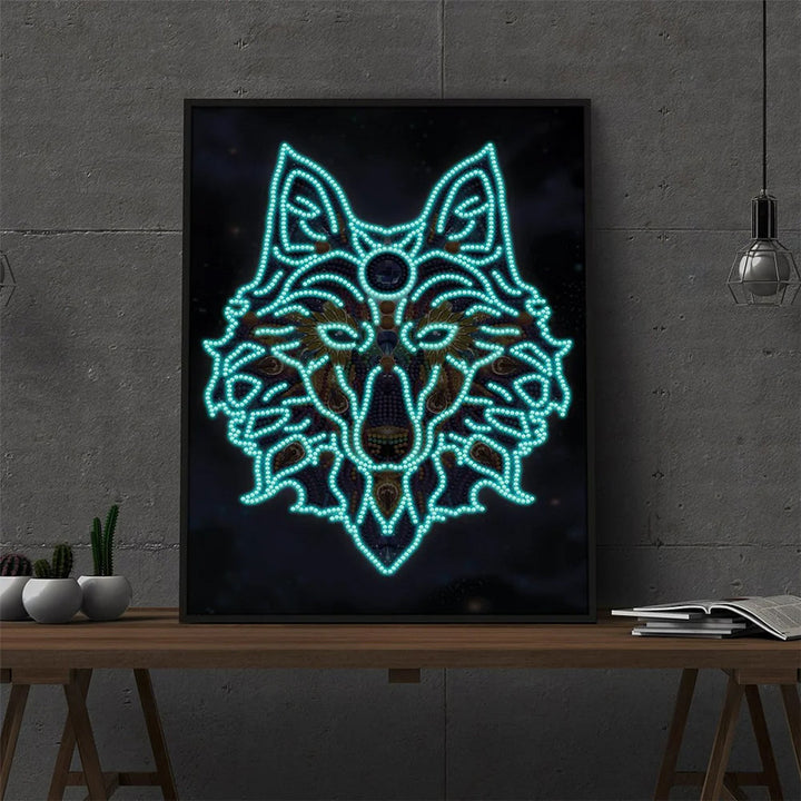 Wolfkop Lichtgevend Speciaal Gevormd Diamond Painting