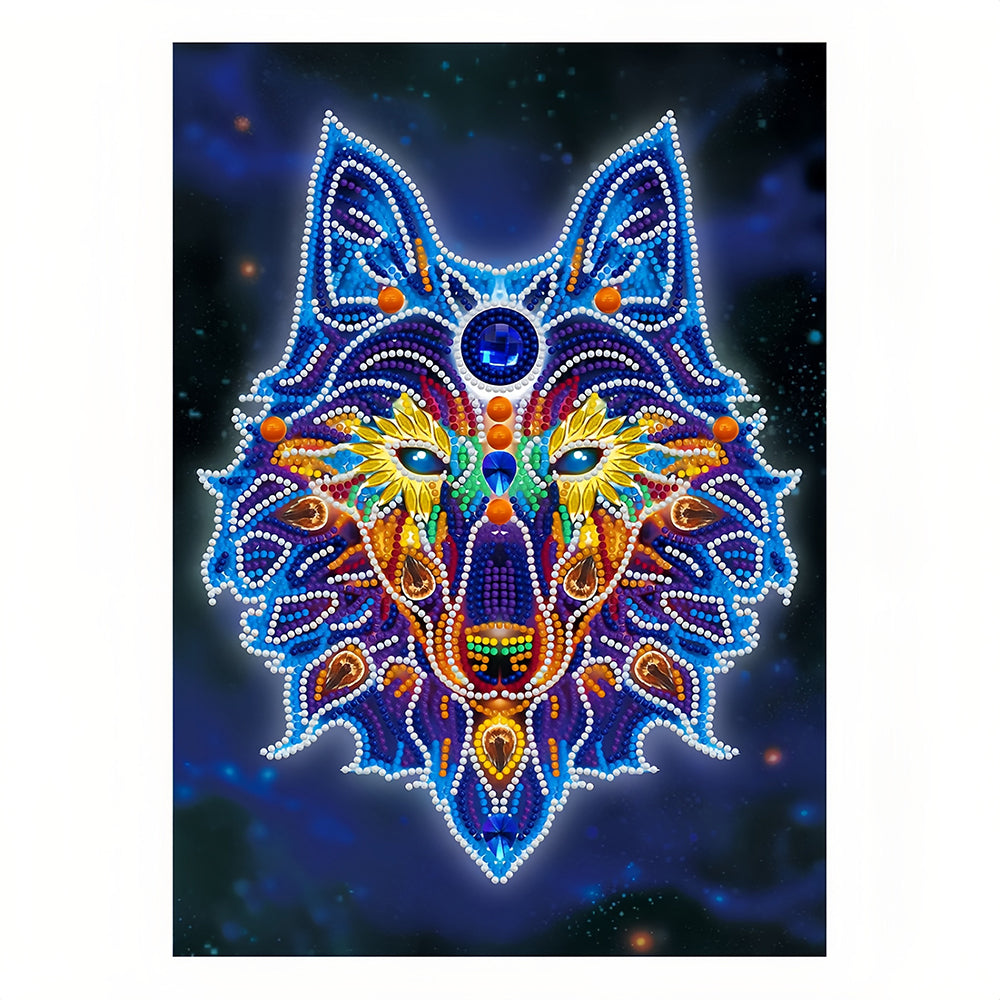 Wolfkop Lichtgevend Speciaal Gevormd Diamond Painting