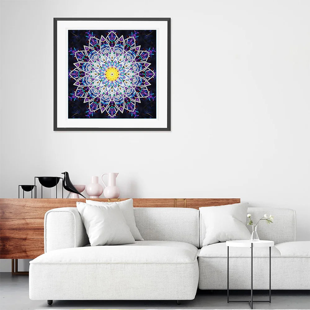 Paarse Mandala Lichtgevend Speciaal Gevormd Diamond Painting