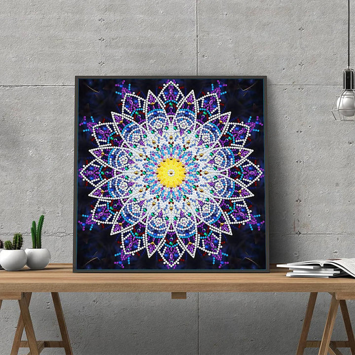 Paarse Mandala Lichtgevend Speciaal Gevormd Diamond Painting