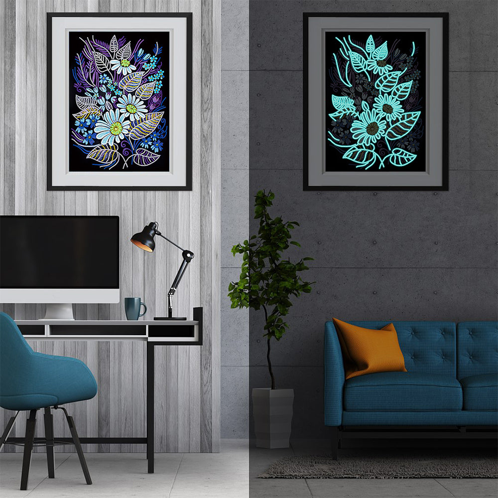 Bloemen en Bladeren Lichtgevend Speciaal Gevormd Diamond Painting