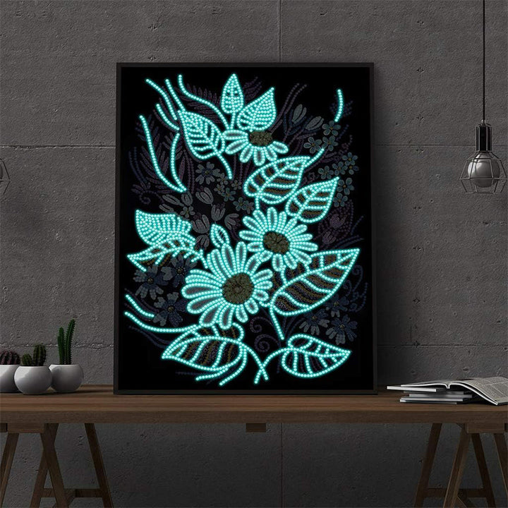 Bloemen en Bladeren Lichtgevend Speciaal Gevormd Diamond Painting