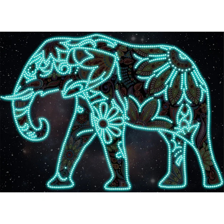 Bloem Olifant Lichtgevend Speciaal Gevormd Diamond Painting