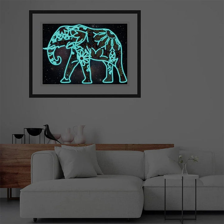 Bloem Olifant Lichtgevend Speciaal Gevormd Diamond Painting