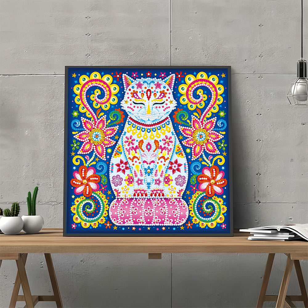 Bloem Kat Lichtgevend Speciaal Gevormd Diamond Painting