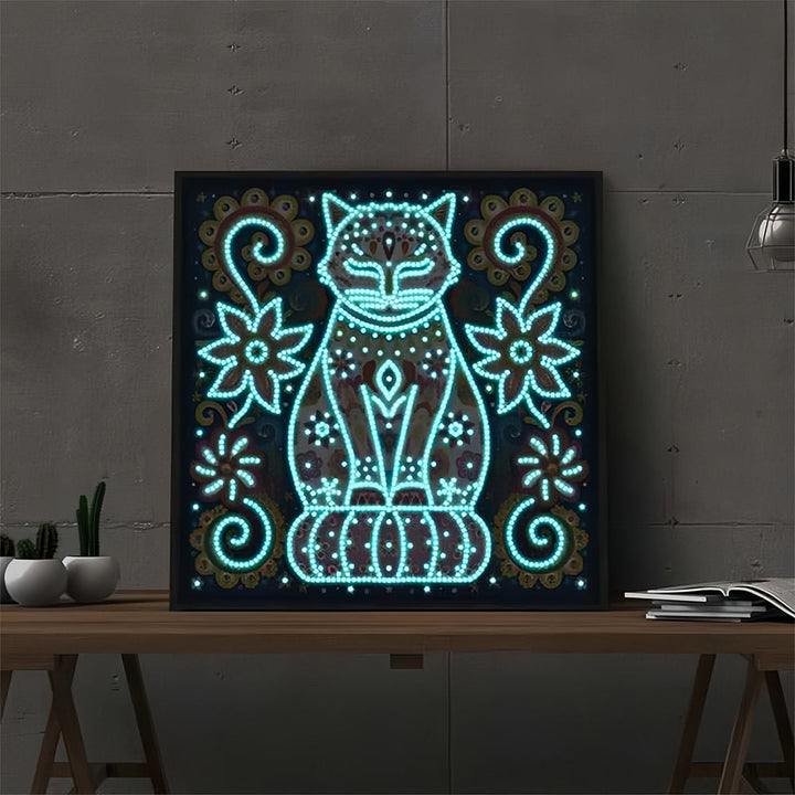 Bloem Kat Lichtgevend Speciaal Gevormd Diamond Painting