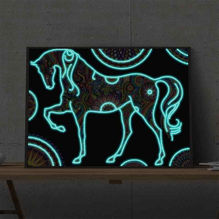 Bloem Paard Lichtgevend Speciaal Gevormd Diamond Painting