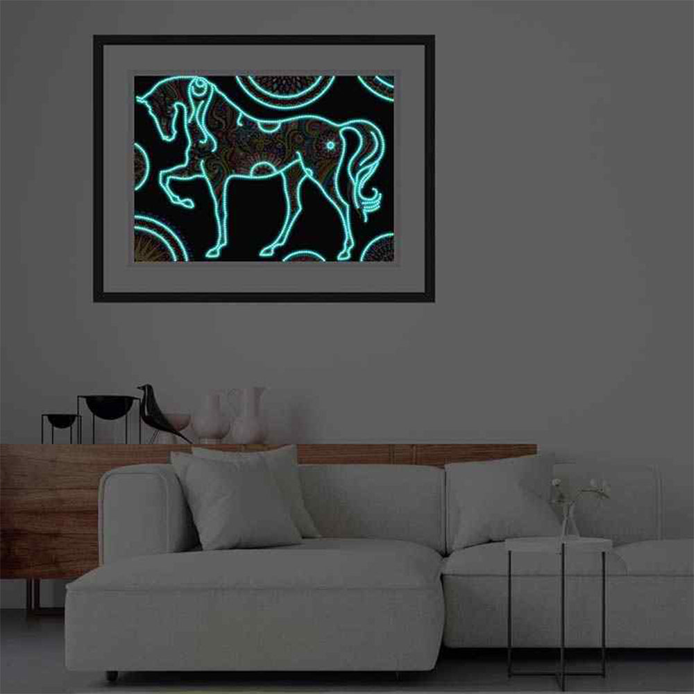 Bloem Paard Lichtgevend Speciaal Gevormd Diamond Painting