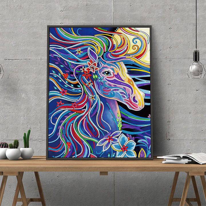 Paard in Avondwind Lichtgevend Speciaal Gevormd Diamond Painting