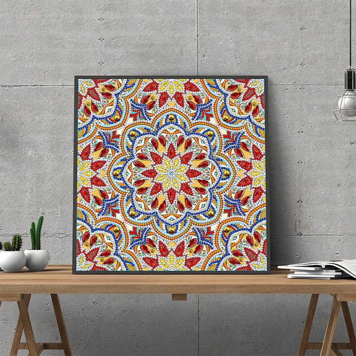 Oranje en Rode Mandala Lichtgevend Speciaal Gevormd Diamond Painting