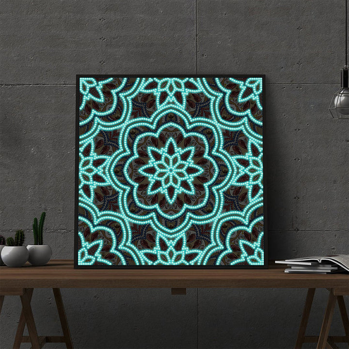 Oranje en Rode Mandala Lichtgevend Speciaal Gevormd Diamond Painting