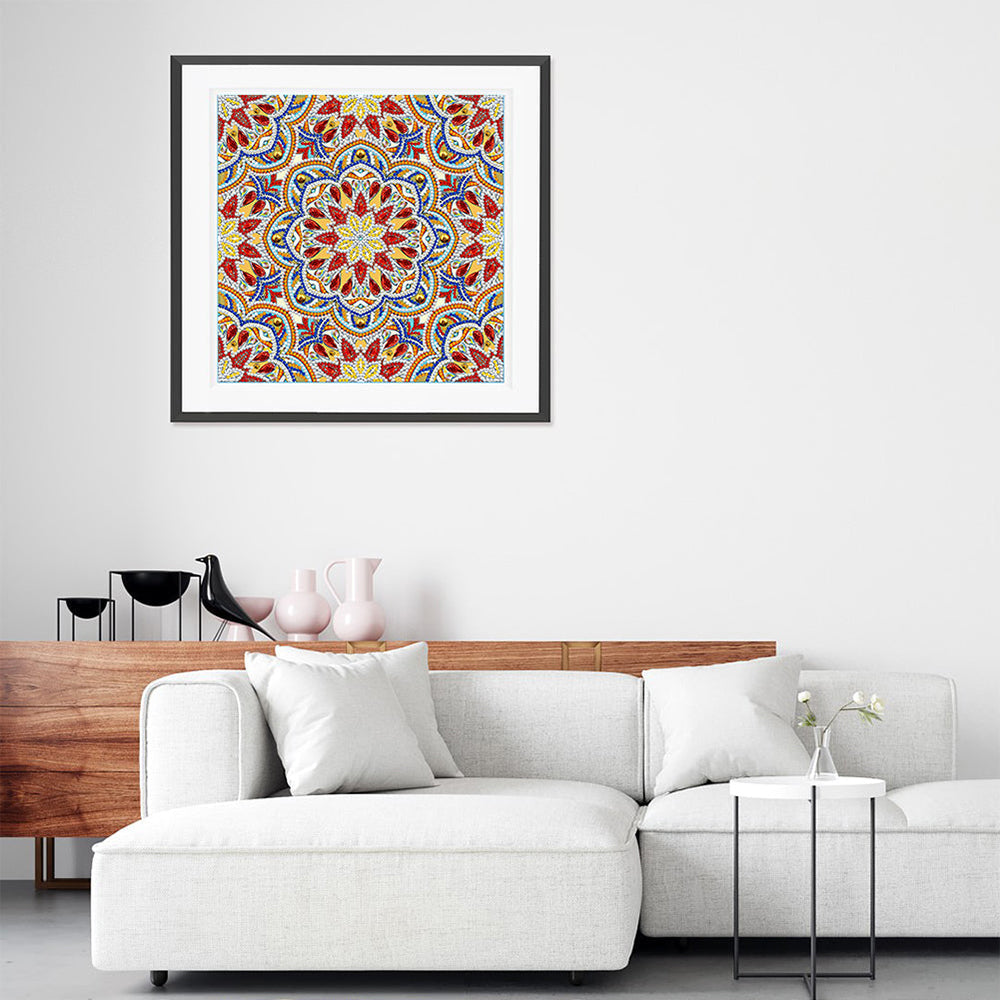 Oranje en Rode Mandala Lichtgevend Speciaal Gevormd Diamond Painting