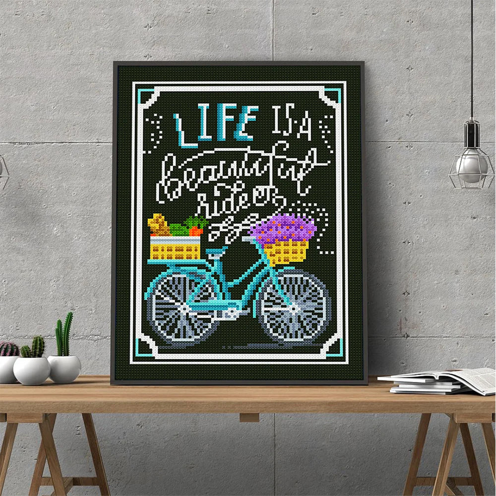 Fiets die Bloemen Draagt Lichtgevende Kristal Neushoorn Diamond Painting