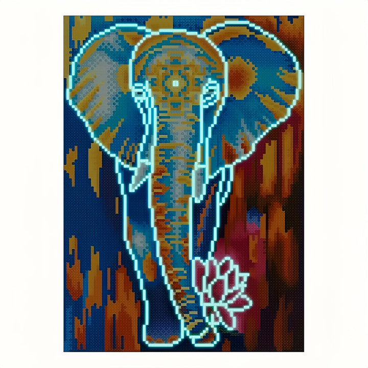 Olifant met Lotus Lichtgevende Kristal Neushoorn Diamond Painting