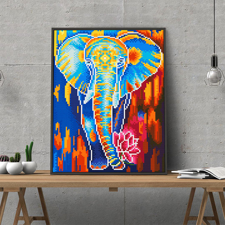 Olifant met Lotus Lichtgevende Kristal Neushoorn Diamond Painting