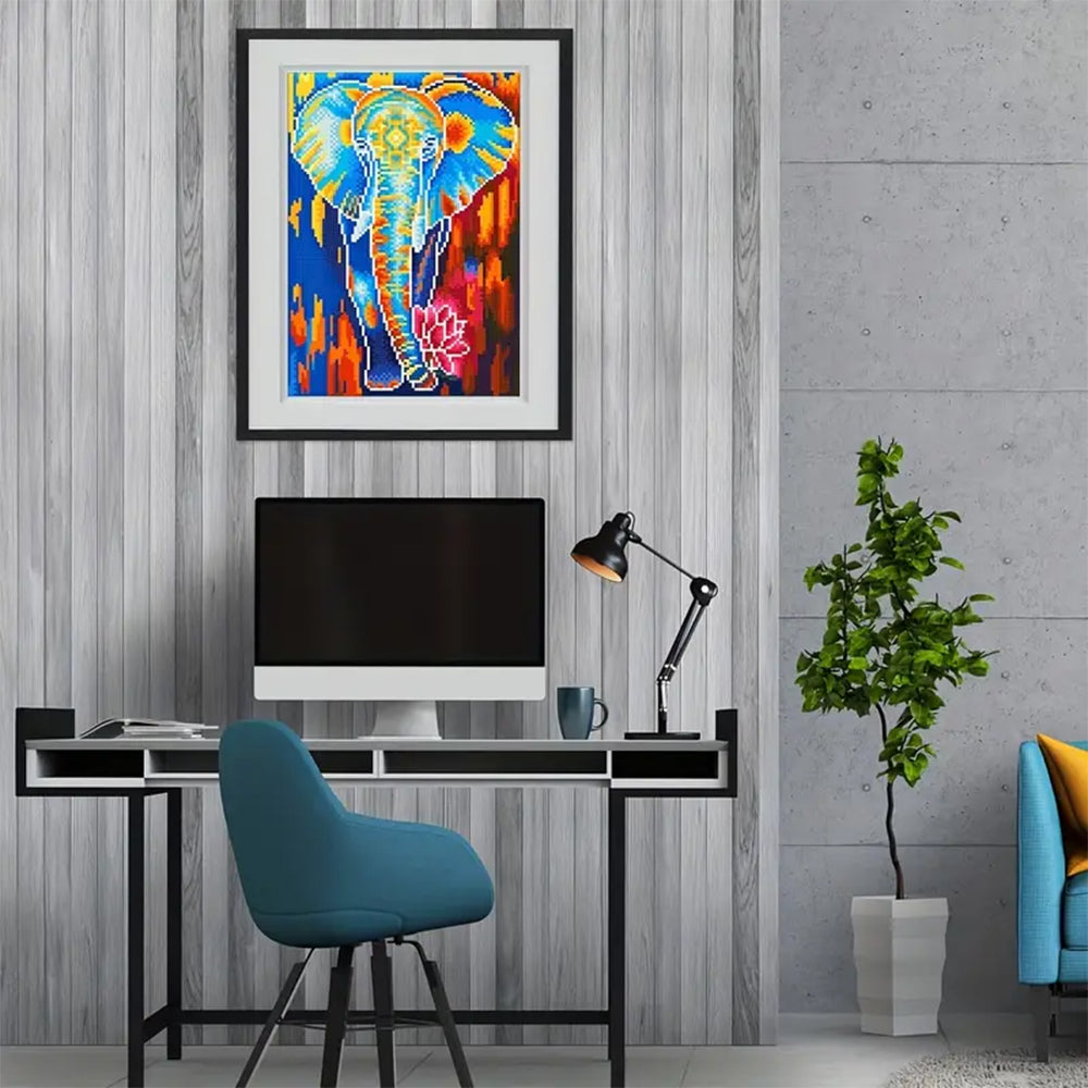 Olifant met Lotus Lichtgevende Kristal Neushoorn Diamond Painting