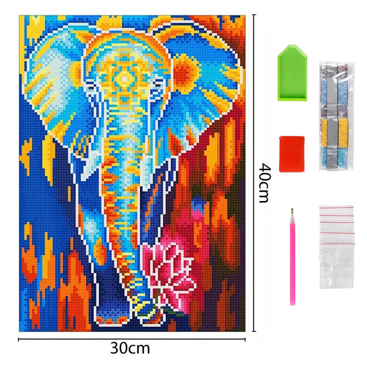 Olifant met Lotus Lichtgevende Kristal Neushoorn Diamond Painting