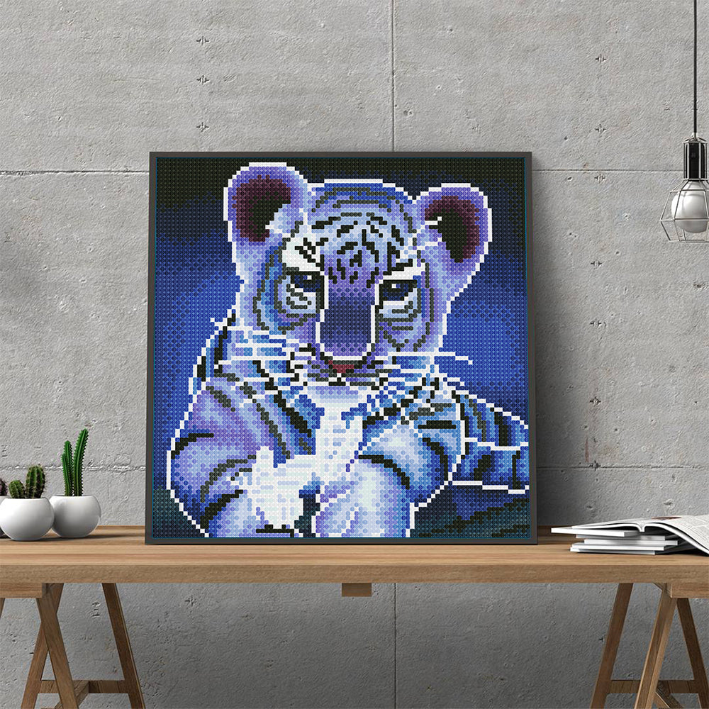 Baby Tijger en Vlinder Lichtgevende Kristal Neushoorn Diamond Painting