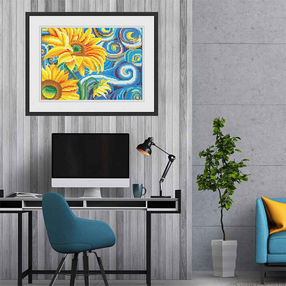 Abstracte Zonnebloemen Lichtgevende Kristal Neushoorn Diamond Painting