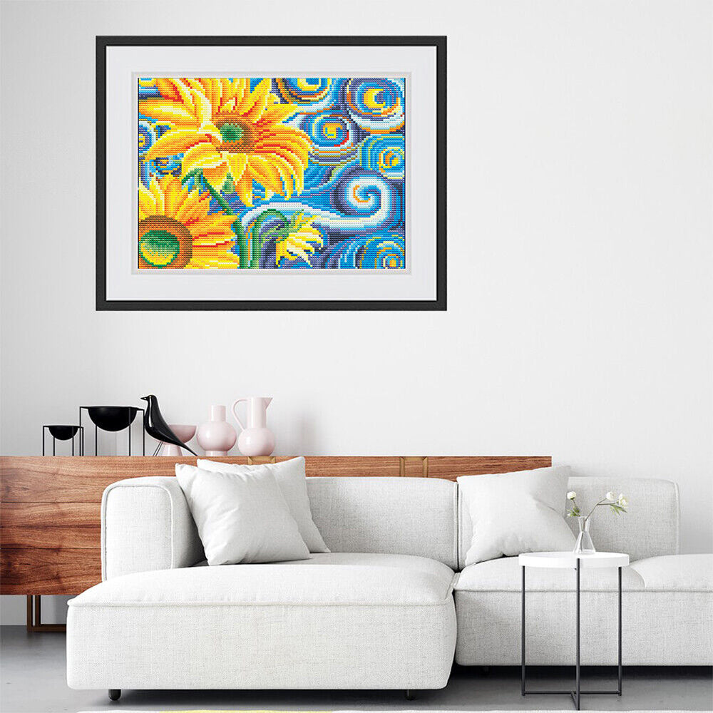 Abstracte Zonnebloemen Lichtgevende Kristal Neushoorn Diamond Painting