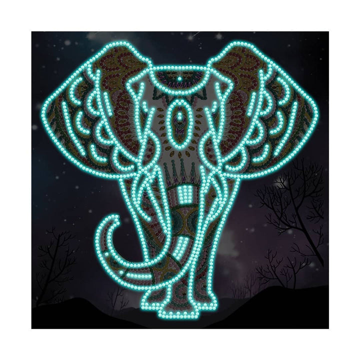 Olifant bij Nacht Lichtgevend Speciaal Gevormd Diamond Painting