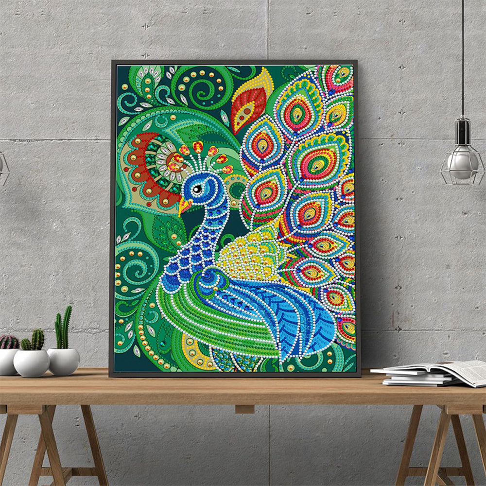 Groene en Blauwe Pauw Lichtgevend Speciaal Gevormd Diamond Painting