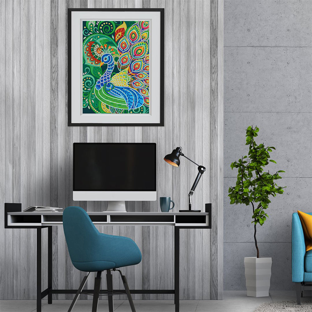 Groene en Blauwe Pauw Lichtgevend Speciaal Gevormd Diamond Painting