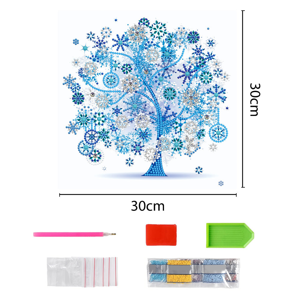 Winterblauwe Boom Lichtgevend Speciaal Gevormd Diamond Painting